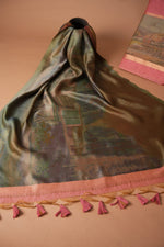 Load image into Gallery viewer, Serene Silhouettes Pink Muga Cotton Woven Senery Unstitched Suit Set