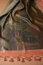 Load image into Gallery viewer, Serene Silhouettes Pink Muga Cotton Woven Senery Unstitched Suit Set