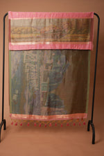 Load image into Gallery viewer, Serene Silhouettes Pink Muga Cotton Woven Senery Unstitched Suit Set