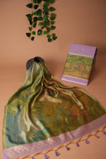 Load image into Gallery viewer, Serene Silhouettes Purple Muga Cotton Woven Senery Unstitched Suit Set