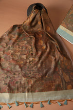 Load image into Gallery viewer, Serene Silhouettes Blue Muga Cotton Woven Senery Unstitched Suit Set