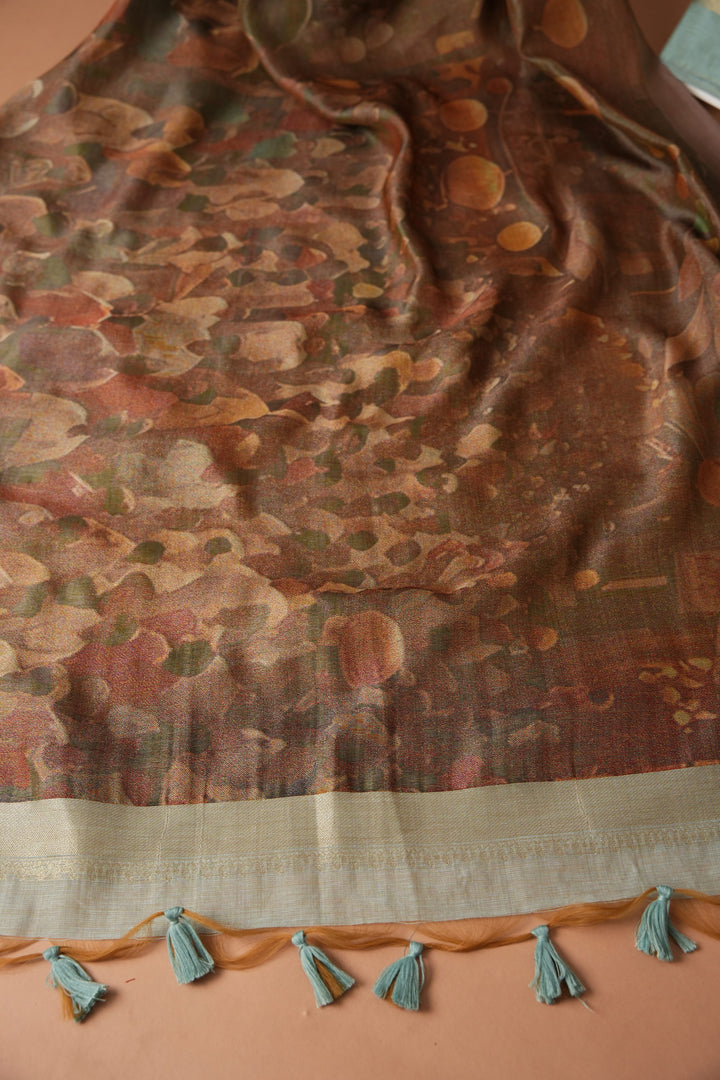 Serene Silhouettes Blue Muga Cotton Woven Senery Unstitched Suit Set