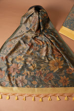 Load image into Gallery viewer, Serene Silhouettes Yellow Muga Cotton Woven Senery Unstitched Suit Set