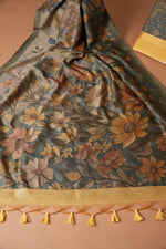 Load image into Gallery viewer, Serene Silhouettes Yellow Muga Cotton Woven Senery Unstitched Suit Set