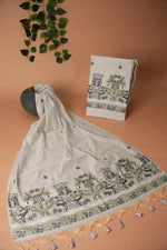 Load image into Gallery viewer, Avant Attire Grey Pichwai Jamdani Muga Cotton Unstitched Suit Set