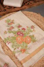 Load image into Gallery viewer, Floral Whispers Orange Muga Cotton Unstitched Suit Set