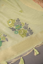 Load image into Gallery viewer, Cotton Bloom Mint Green Muga Cotton Unstitched Suit Set