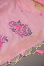 Load image into Gallery viewer, Cotton Bloom Pink Muga Cotton Unstitched Suit Set