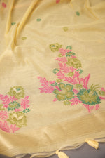 Load image into Gallery viewer, Cotton Bloom Yellow Muga Cotton Unstitched Suit Set