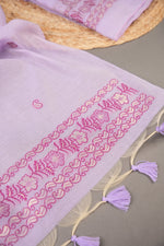 Load image into Gallery viewer, Floral Silhouettes Lavender Muga Cotton Unstitched Suit Set