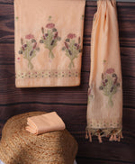Load image into Gallery viewer, Blush Blossom Peach Muga Cotton Unstitched Suit Set