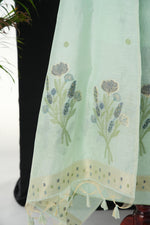 Load image into Gallery viewer, Blush Blossom Sea Green Muga Cotton Unstitched Suit Set