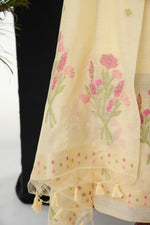 Load image into Gallery viewer, Blush Blossom Yellow Muga Cotton Unstitched Suit Set