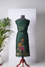 Load image into Gallery viewer, Raw Grace Dark Green Muga Cotton Jamdani Unstitched Suit Set