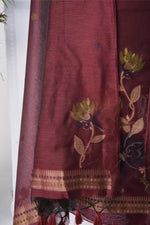 Load image into Gallery viewer, Raw Grace Maroon Muga Cotton Jamdani Unstitched Suit Set
