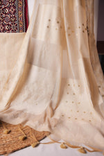 Load image into Gallery viewer, Crimson Echo Beige Muga Cotton Unstitched Suit Set