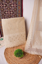 Load image into Gallery viewer, Crimson Echo Beige Muga Cotton Unstitched Suit Set