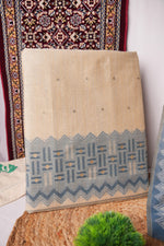 Load image into Gallery viewer, Crimson Echo Blue Muga Cotton Unstitched Suit Set