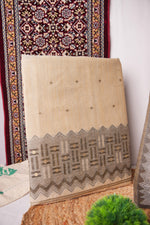 Load image into Gallery viewer, Crimson Echo Grey Muga Cotton Unstitched Suit Set