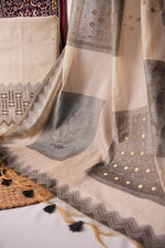 Load image into Gallery viewer, Crimson Echo Grey Muga Cotton Unstitched Suit Set