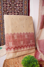 Load image into Gallery viewer, Crimson Echo Maroon Muga Cotton Unstitched Suit Set