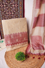 Load image into Gallery viewer, Crimson Echo Maroon Muga Cotton Unstitched Suit Set