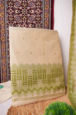 Load image into Gallery viewer, Crimson Echo Pista Green Muga Cotton Unstitched Suit Set