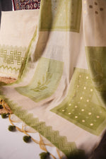 Load image into Gallery viewer, Crimson Echo Pista Green Muga Cotton Unstitched Suit Set