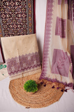 Load image into Gallery viewer, Crimson Echo Wine Muga Cotton Unstitched Suit Set