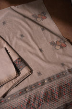 Load image into Gallery viewer, Boho Blossom Grey Muga Cotton Unstitched Suit Set