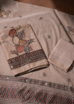 Load image into Gallery viewer, Boho Blossom Grey Muga Cotton Unstitched Suit Set