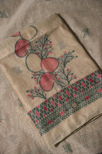 Load image into Gallery viewer, Boho Blossom Green Muga Cotton Unstitched Suit Set