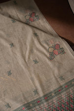 Load image into Gallery viewer, Boho Blossom Green Muga Cotton Unstitched Suit Set