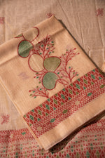 Load image into Gallery viewer, Boho Blossom Peach Muga Cotton Unstitched Suit Set