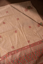 Load image into Gallery viewer, Boho Blossom Peach Muga Cotton Unstitched Suit Set