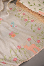 Load image into Gallery viewer, Conscious Couture Beige Muslin Cotton Pichwai Unstitched Suit Set