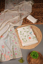 Load image into Gallery viewer, Conscious Couture Beige Muslin Cotton Pichwai Unstitched Suit Set