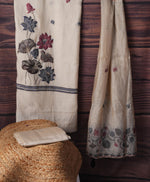 Load image into Gallery viewer, Silken Symphony Beige Muslin Cotton Unstitched Suit Set