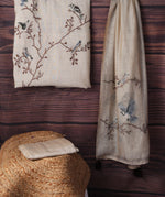 Load image into Gallery viewer, Chirp & Charm Beige Viscose Cotton Unstitched Suit Set