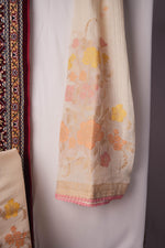 Load image into Gallery viewer, Breeze & Bloom Off-White Jute Pure Cotton Unstitched Suit Set