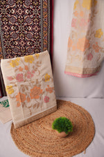 Load image into Gallery viewer, Breeze & Bloom Off-White Jute Pure Cotton Unstitched Suit Set