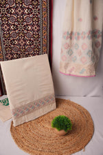 Load image into Gallery viewer, Slate Elegance Off-White Pure Cotton Unstitched Suit Set