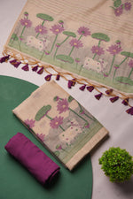 Load image into Gallery viewer, Meadow Weaves Wine Pichwai Jamdani Muga Cotton Unstitched Suit Set