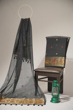 Load image into Gallery viewer, Artivra Black Muga Cotton Unstitched Suit Set