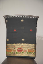 Load image into Gallery viewer, Artivra Black Muga Cotton Unstitched Suit Set