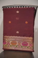 Load image into Gallery viewer, Artivra Maroon Red Muga Cotton Unstitched Suit Set