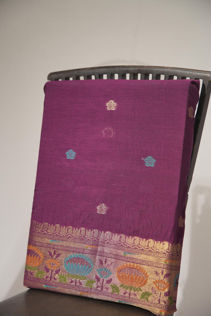 Artivra Wine Muga Cotton Unstitched Suit Set