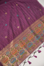 Load image into Gallery viewer, Artivra Wine Muga Cotton Unstitched Suit Set