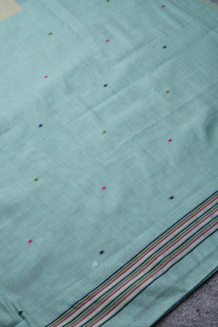 Birds of Feathers Sky Blue Paithani Muga Cotton Unstitched Suit Set