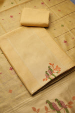 Load image into Gallery viewer, Birds of Feathers Yellow Paithani Muga Cotton Unstitched Suit Set